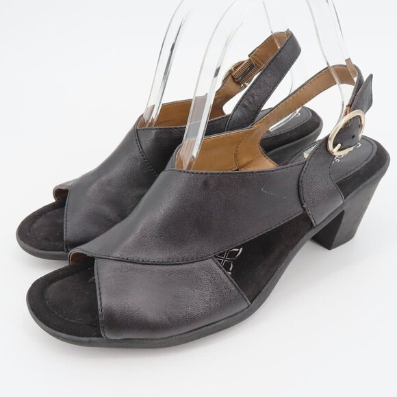 Comfortiva Women 9.5 KATARA Black Leather Block Heel Memory Foam Sandals Shoes - Picture 12 of 13